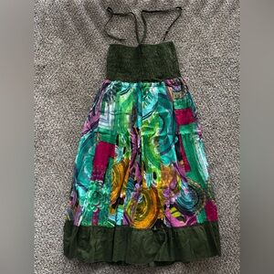 Multicolor Midi Dress with Smocked Bodice